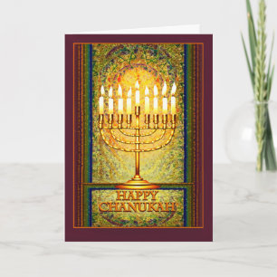 Chanukah Lights, Menorah in Stained Glass Window Holiday Card