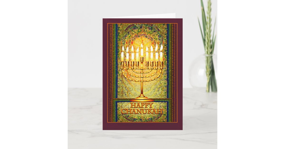 Chanukah Lights Menorah In Stained Glass Window Holiday Card Zazzle Co Uk