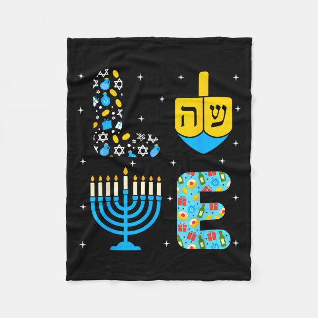 Chanukah Menorah Dreidel Icons Hanukkah Love Celeb Fleece Blanket (Front)