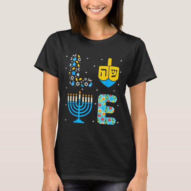 Chanukah Menorah Dreidel Icons Hanukkah Love Celeb T-Shirt (Front)
