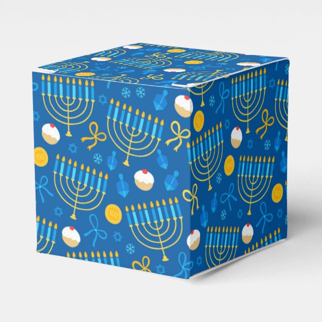 Chanukah Menorah Gelt Dreidel Blue Favour Box (Front Side)