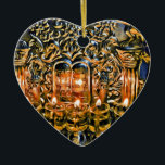 Chanukah Menorah with Oil Lights Ceramic Tree Decoration<br><div class="desc">Beautiful painting of an oil Chanukah menorah with metallic engraved tablets.</div>