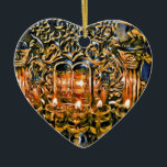 Chanukah Menorah with Oil Lights Ceramic Tree Decoration<br><div class="desc">Beautiful painting of an oil Chanukah menorah with metallic engraved tablets.</div>