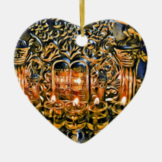 Chanukah Menorah with Oil Lights Ceramic Tree Decoration