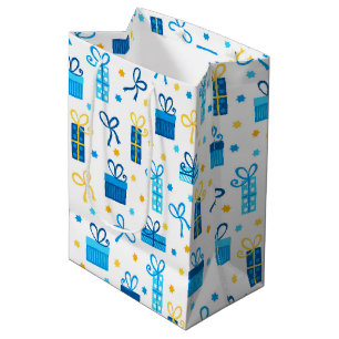 Chanukah Presents Gifts w/Bows White Medium Gift Bag