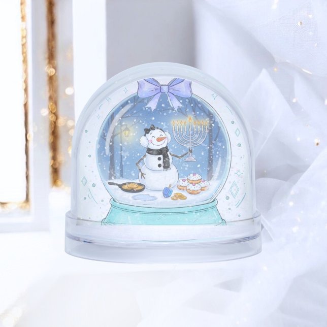 Chanukah Snow Globe (Snow Globe in situ with elegant, festive winter holiday background)