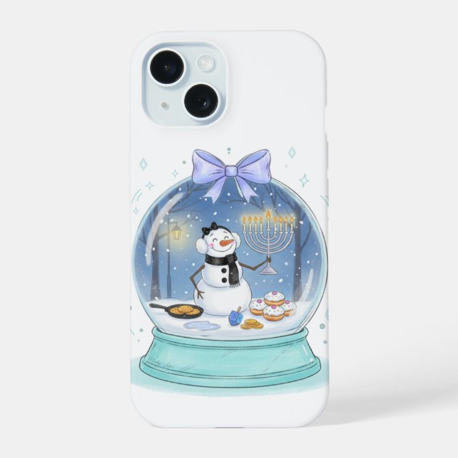 Chanukah Snow Globe iPhone 15 Case (Back)