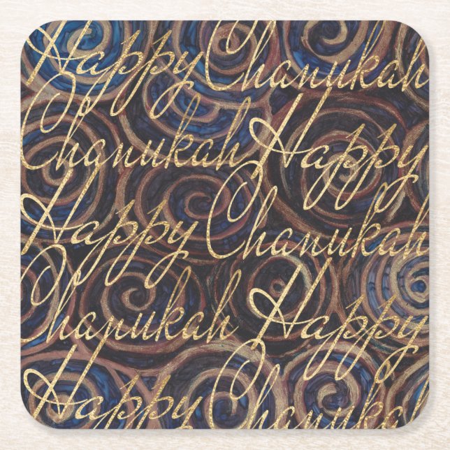Chanukah Spinning Golds Square Paper Coaster (Front)