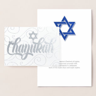 Chanukah with Star of David Modern Silver Foil Card