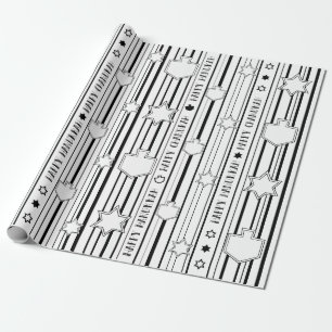 Chanukah Wrapping Paper Black N White