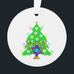 Chanukkah and Christmas Ornament<br><div class="desc">Hanukkah and Christmas together is perfect for interfaith families who celebrate both holidays. Featuring a chanukah menorah in front of a Christmas tree bringing out the spirit of the holidays.</div>