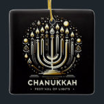 Chanukkah Ceramic Ornament<br><div class="desc">Chanukkah Ceramic Ornament with quote on back
Jewish festival,  lasting eight days from the 25th day of Kislev (in December) and commemorating the rededication of the Temple in 165 BC by the Maccabees after its desecration by the Syrians. It is marked by the successive kindling of eight lights.</div>