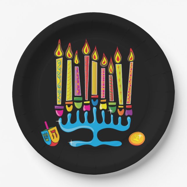 Chanukkah, Hanukkah Menorah Paper Plate (Front)