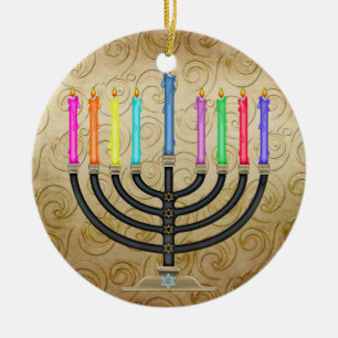 Chanukkah Menorah Ceramic Tree Decoration