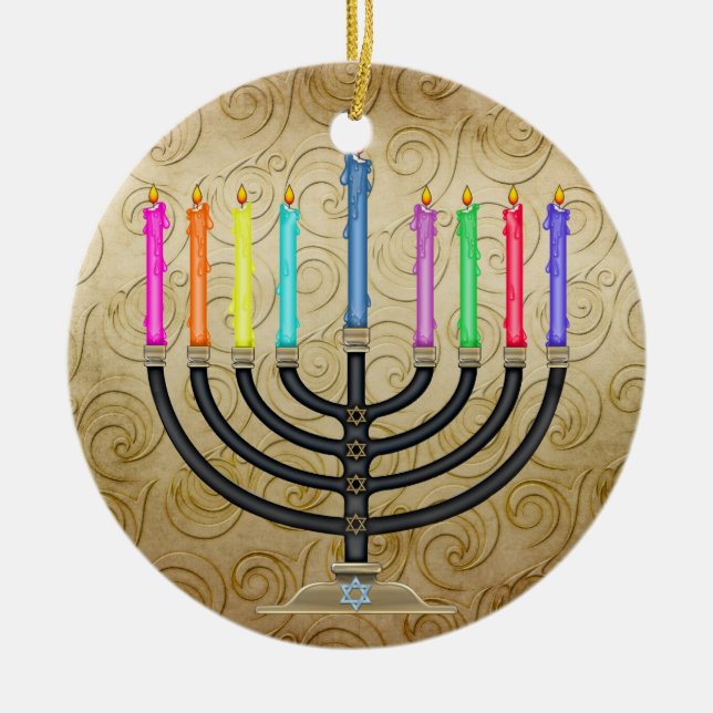 Chanukkah Menorah Ceramic Tree Decoration (Front)