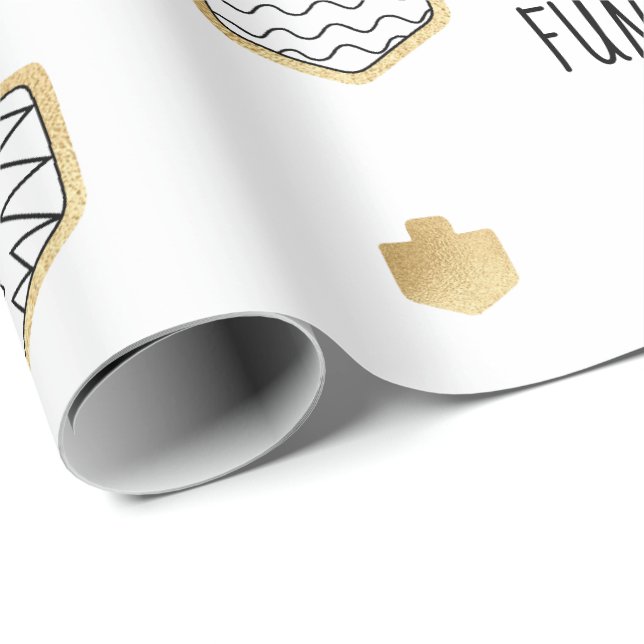 Chanukkah Wrapping Paper Black Gold Personalise (Roll Corner)