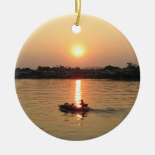 Chao Phraya River Sunset ... Ayutthaya, Thailand Ceramic Tree Decoration