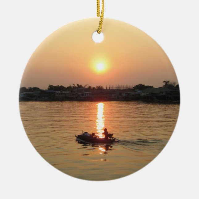 Chao Phraya River Sunset ... Ayutthaya, Thailand Ceramic Tree Decoration (Front)