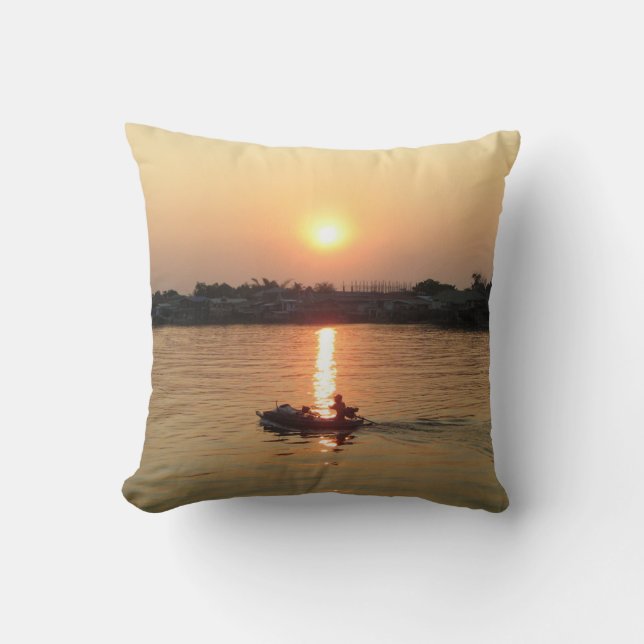 Chao Phraya River Sunset ... Ayutthaya, Thailand Cushion (Front)