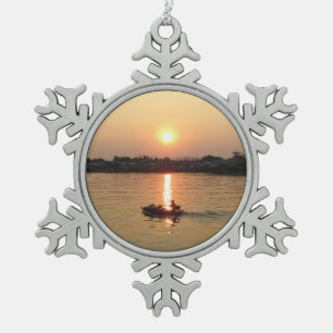 Chao Phraya River Sunset ... Ayutthaya, Thailand Snowflake Pewter Christmas Ornament
