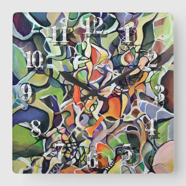 Chaos Abstract Expressionism Contemporary Artwork Square Wall Clock (Front)