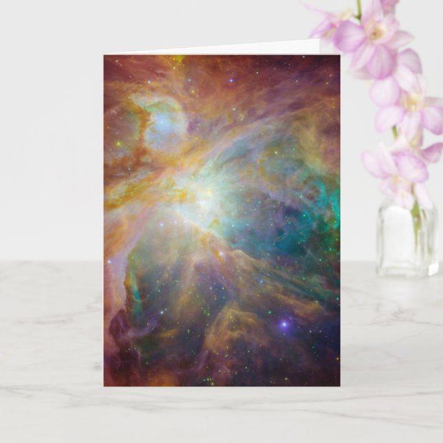 Chaos at Heart of Orion Spitzer Hubble Composite Card (Orchid)