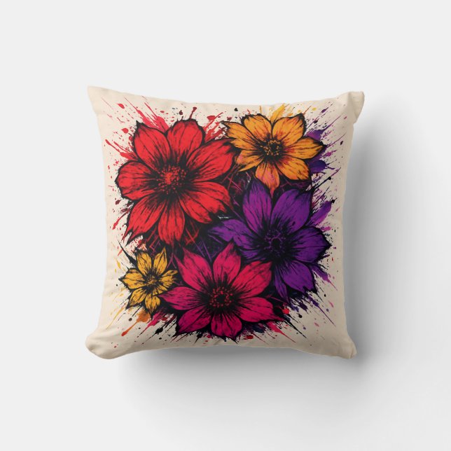 Chaos Bloom – Bold Floral Splash Cushion (Front)