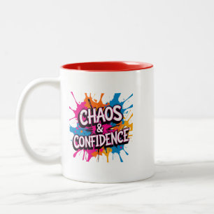 Chaos & Confidence" Colour Splash Quote Design Two-Tone Coffee Mug