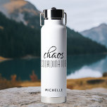 Chaos Coordinator Black Calligraphy Script Name Water Bottle<br><div class="desc">Chaos Coordinator Black Calligraphy Script Name Insulated Water Bottle features a simple design of the text "chaos coordinator" in a fun black calligraphy script with your personalised name below. Perfect gift for birthday, Christmas, Mother's Day, teacher appreciation for that busy mum, teacher, sports team manager or work boss. Designed by...</div>