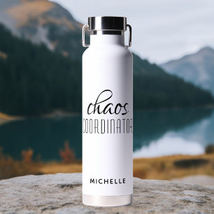 Chaos Coordinator Black Calligraphy Script Name Water Bottle