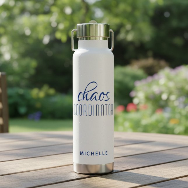 Chaos Coordinator Blue Calligraphy Script Name Water Bottle (Creator Uploaded)