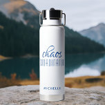 Chaos Coordinator Blue Calligraphy Script Name Water Bottle<br><div class="desc">Chaos Coordinator Blue Calligraphy Script Name Insulated Water Bottle features a simple design of the text "chaos coordinator" in a fun blue calligraphy script with your personalised name below. Perfect gift for birthday, Christmas, Mother's Day, teacher appreciation for that busy mum, teacher, sports team manager or work boss. Designed by...</div>
