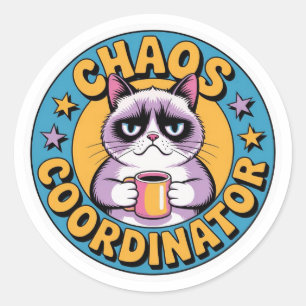 Chaos Coordinator Cat Sticker - Funny Grumpy Coffe