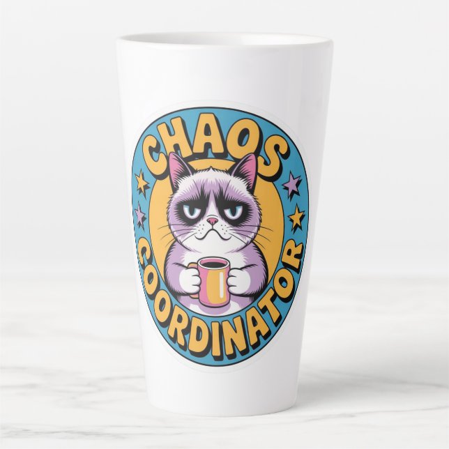 Chaos Coordinator Cat Sticker - Funny Grumpy Coffe Latte Mug (Front)