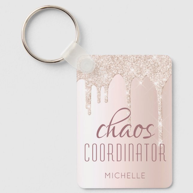 Chaos Coordinator Chic Girly Glitter Personalised Key Ring (Front)