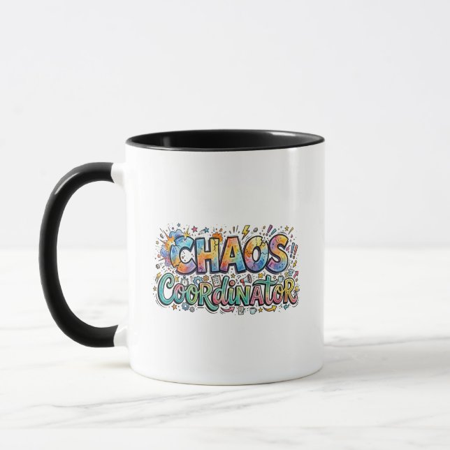 Chaos Coordinator Colourful Doodle Two-Tone Coffee Mug (Left)
