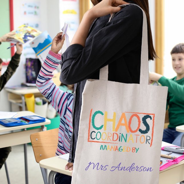 Chaos Coordinator Funny Colourful Teacher Gift Tote Bag (Creator Uploaded)