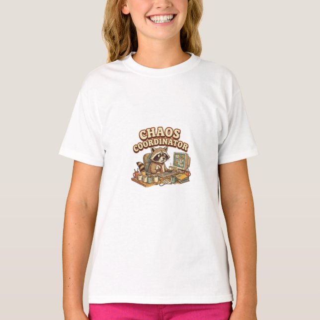 Chaos Coordinator Funny Overworked Racoon T-Shirt (Front)