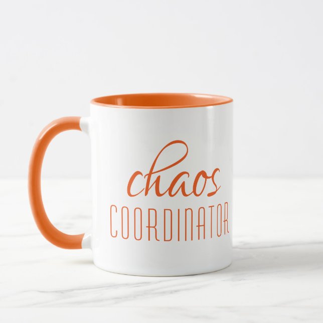 Chaos Coordinator Modern Orange Script Mug (Left)