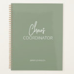 Chaos Coordinator | Olive Green Planner<br><div class="desc">Chaos Coordinator in modern script. A personalised planner to organise all your daily activities for the year. Customise with your name and colour that fits your style.</div>