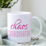 Chaos Coordinator Pink Script Coffee Mug<br><div class="desc">Chaos Coordinator Pink Script Coffee Mug is a simple design of "chaos coordinator" in a fun pink typographic text. Perfect for that busy mum,  dad,  coach,  teacher,  sports team manager or work boss. Designed by ©Evco Studio www.zazzle.com/store/evcostudio</div>