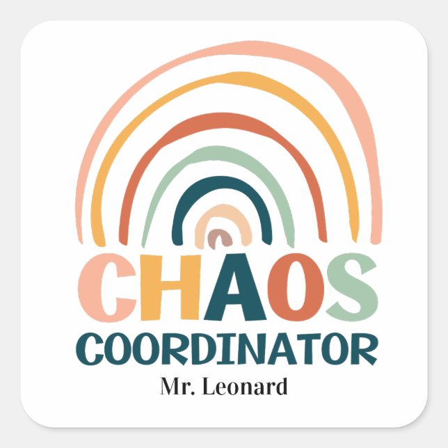 Chaos Coordinator retro colours boho rainbow Square Sticker (Front)