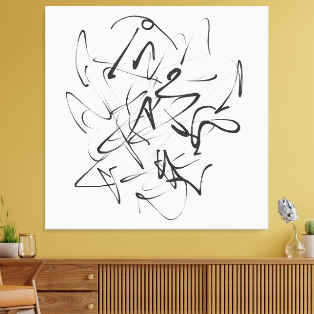 Chaos in Ink – Expressive Line Abstraction Canvas Print (Insitu(LivingRoom))