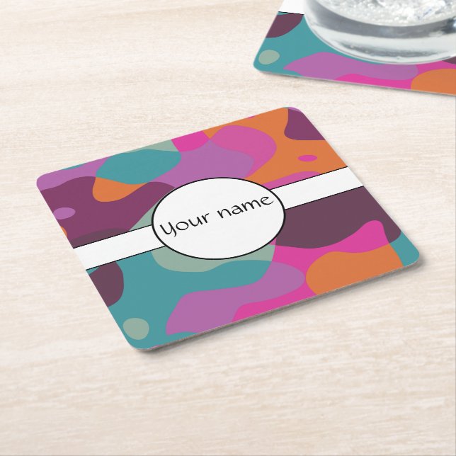 Chaos in retro colours square paper coaster (Angled)