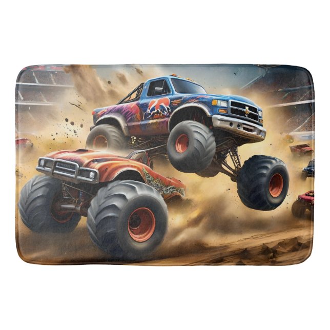 Chaos on Wheels: Monster Truck Smash Derby Bath Mat (Front)