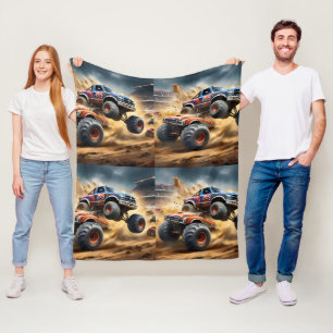 Chaos on Wheels: Monster Truck Smash Derby Fleece Blanket