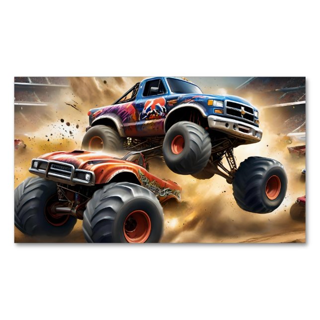 Chaos on Wheels: Monster Truck Smash Derby Magnetic Business Card (Front)
