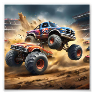 Chaos on Wheels: Monster Truck Smash Derby Photo Print