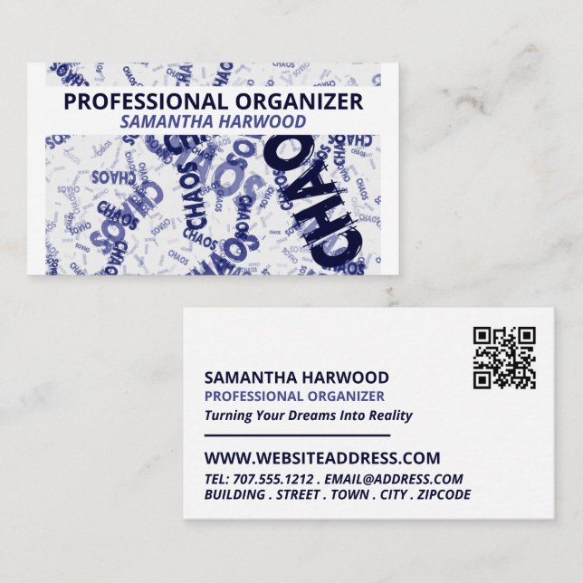 Chaos Slogan Design, Professional Organizer Business Card (Front/Back)