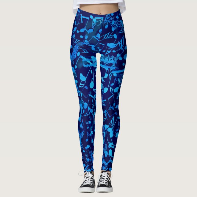 Chaotic Blues Music Notes Leggings (Front)